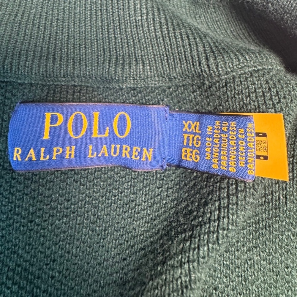 Polo Ralph Lauren Mens XXL Green Cotton Quarter Zip Pullover Sweater Pony - Picture 3 of 7
